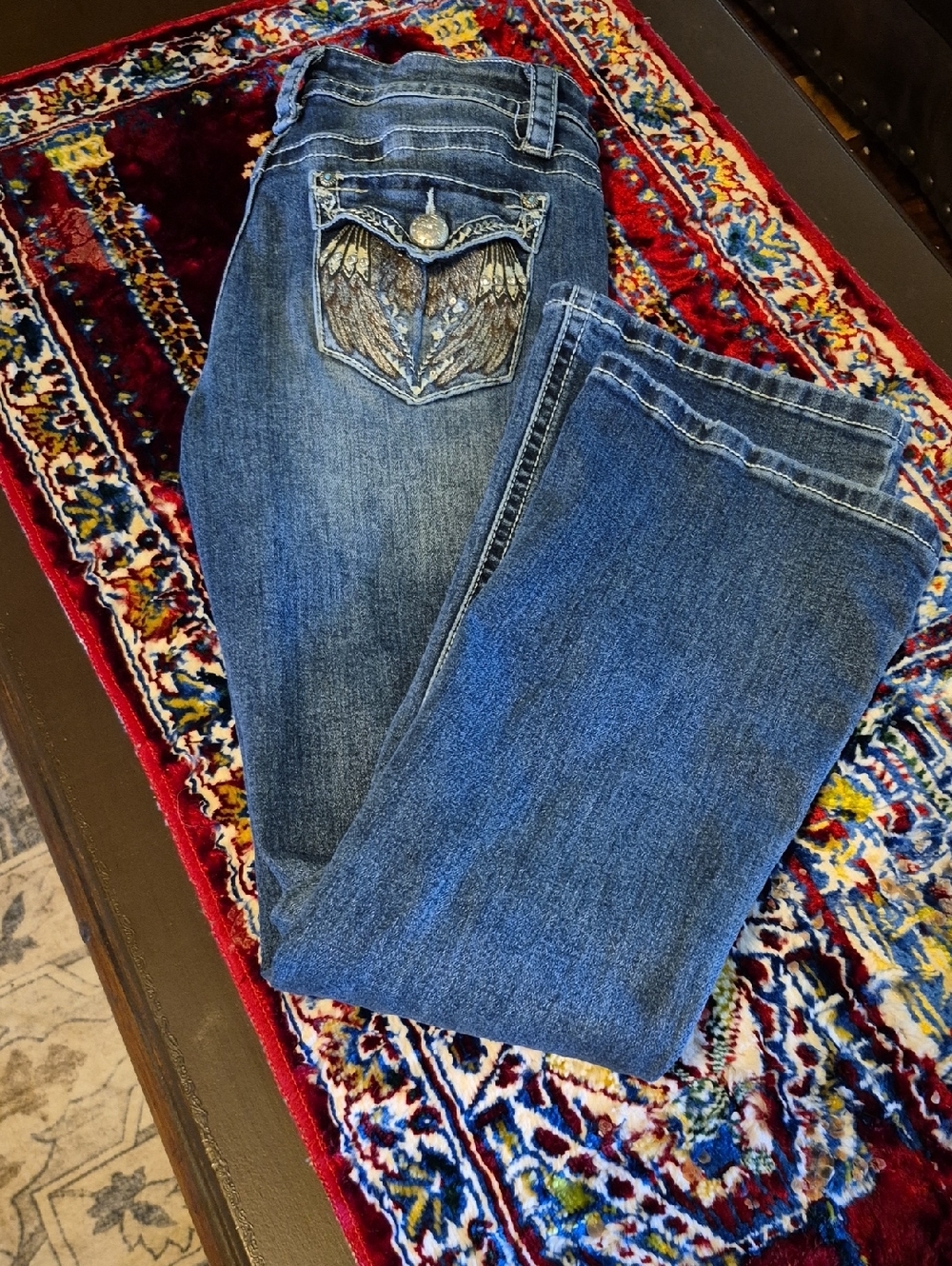 Fire & Rain Embellished Angel Wing And Jewels Womens Jeans.(#2097C) Sz.9.